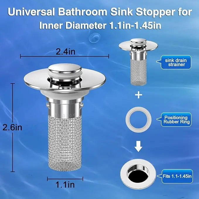 HZA 2-Pack Pop-Up Bathroom Sink Drain Strainer with Removable Filter Basket - Universal Sink Stopper for Kitchen Basins,Anti-Odor Stopper