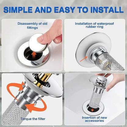 HZA 2-Pack Pop-Up Bathroom Sink Drain Strainer with Removable Filter Basket - Universal Sink Stopper for Kitchen Basins,Anti-Odor Stopper