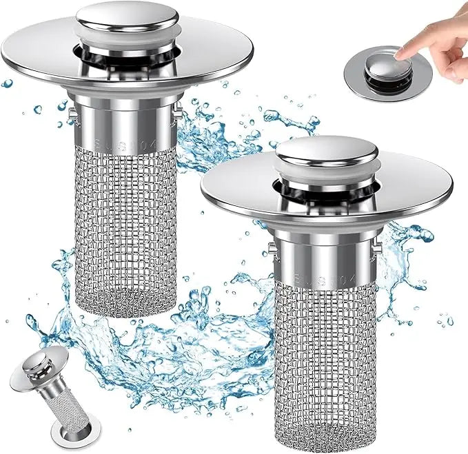HZA 2-Pack Pop-Up Bathroom Sink Drain Strainer with Removable Filter Basket - Universal Sink Stopper for Kitchen Basins,Anti-Odor Stopper