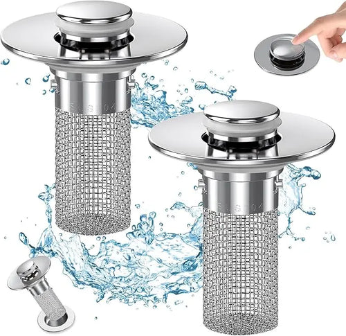 HZA 2-Pack Pop-Up Bathroom Sink Drain Strainer with Removable Filter Basket - Universal Sink Stopper for Kitchen Basins,Anti-Odor Stopper