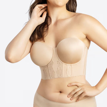 💜 LAST DAY PROMOTION - 50%OFF💜Women's Adjustable Straps Lace Bra Foam Padded Strapless Longline Bra and Bustier Top