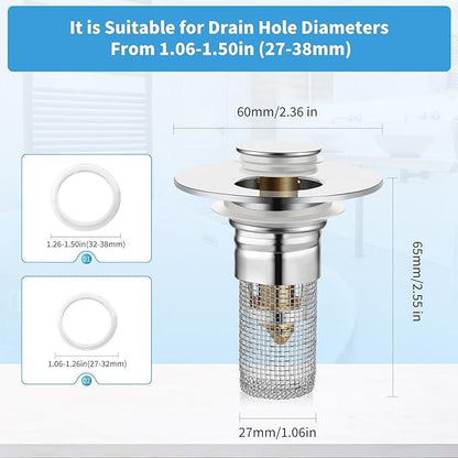 HZA 2-Pack Pop-Up Bathroom Sink Drain Strainer with Removable Filter Basket - Universal Sink Stopper for Kitchen Basins,Anti-Odor Stopper