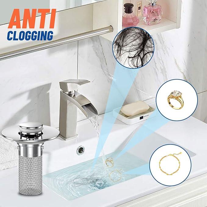 HZA 2-Pack Pop-Up Bathroom Sink Drain Strainer with Removable Filter Basket - Universal Sink Stopper for Kitchen Basins,Anti-Odor Stopper
